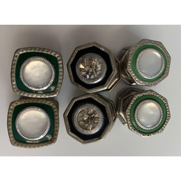 Lot of 3 Sets Art Deco Guilloche Snap Cuff Links - Picture 1 of 12